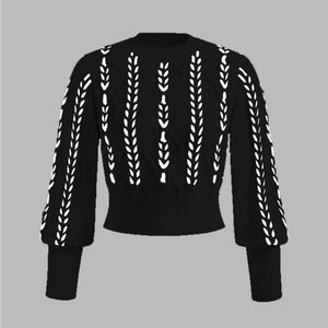 Commense Black and White Patterned Women's Sweater